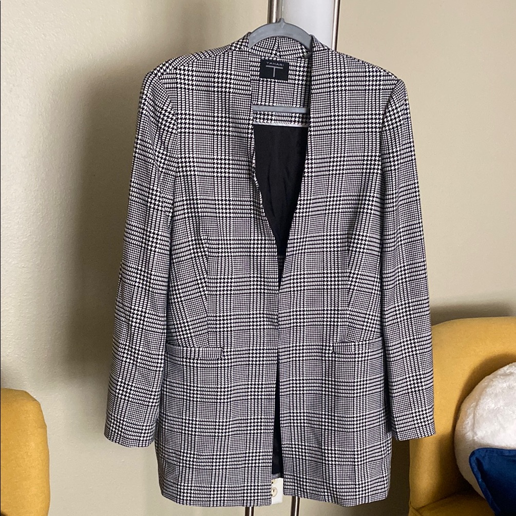 Tahari Black And White Glen Plaid Blazer